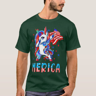 Dabbing Unicorn Merica American Flag Patriotic 4th T-Shirt