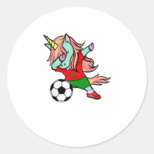 Dabbing Unicorn Morocco Soccer Fans Jersey Morocca Classic Round Sticker