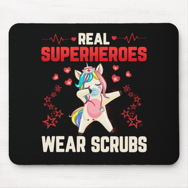 Dabbing Unicorn Nurse Wearing Facemask Real Mouse Pad (Front)
