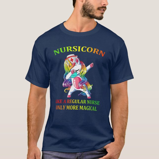 Dabbing Unicorn Nursicorn Funny Nurse T-Shirt (Front)