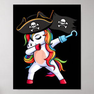 Dabbing Unicorn Pirate Girls Kids Funny Halloween Poster