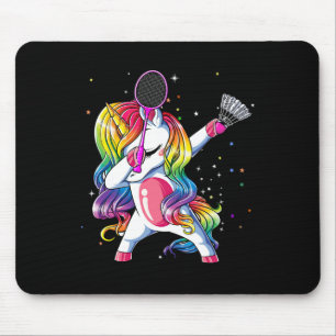 Dabbing Unicorn Playing Badminton Player Lover Mat Mouse Pad