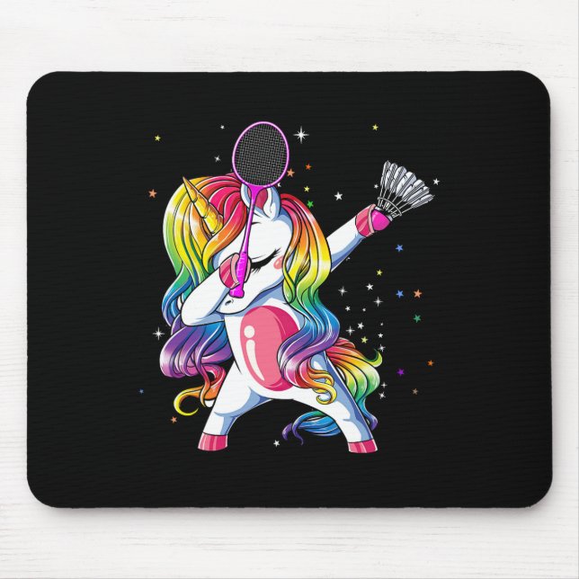 Dabbing Unicorn Playing Badminton Player Lover Mat Mouse Pad (Front)