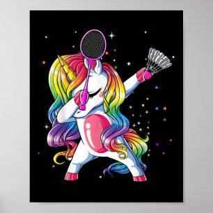 Dabbing Unicorn Playing Badminton Player Lover Mat Poster
