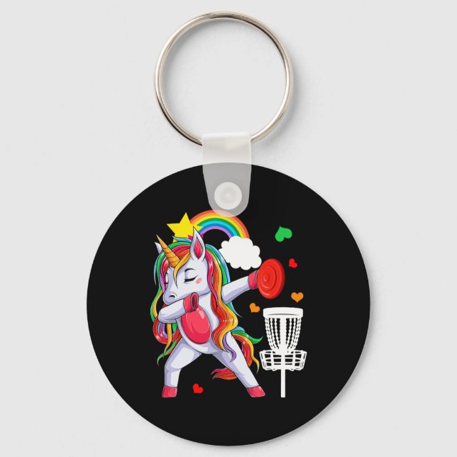 Dabbing Unicorn Playing Disc Golf Funny Player Coa Key Ring (Front)
