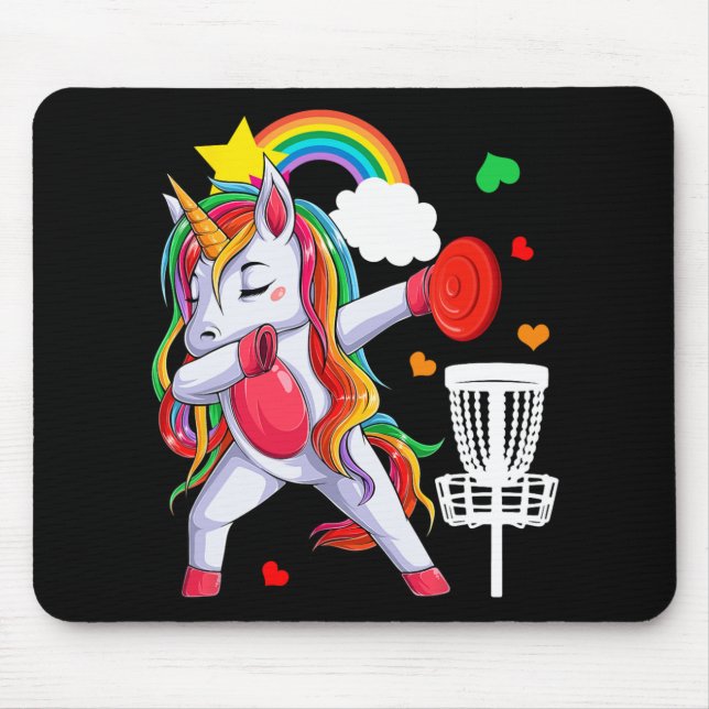 Dabbing Unicorn Playing Disc Golf Funny Player Coa Mouse Pad (Front)
