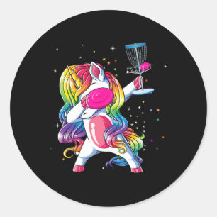 Dabbing Unicorn Playing Disc Golf Player Lover Mat Classic Round Sticker