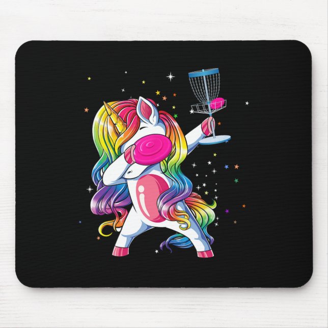 Dabbing Unicorn Playing Disc Golf Player Lover Mat Mouse Pad (Front)