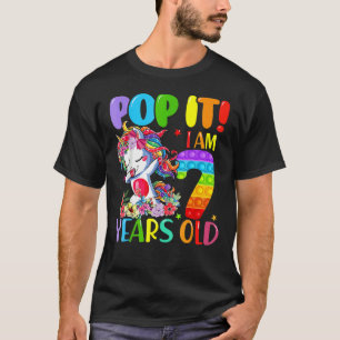Dabbing Unicorn Pop It I Am 7 Years Old Fidget 7th T-Shirt