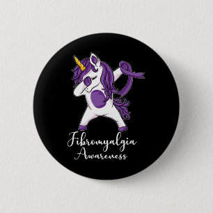 Dabbing Unicorn Purple Ribbon Fibromyalgia Awarene 6 Cm Round Badge
