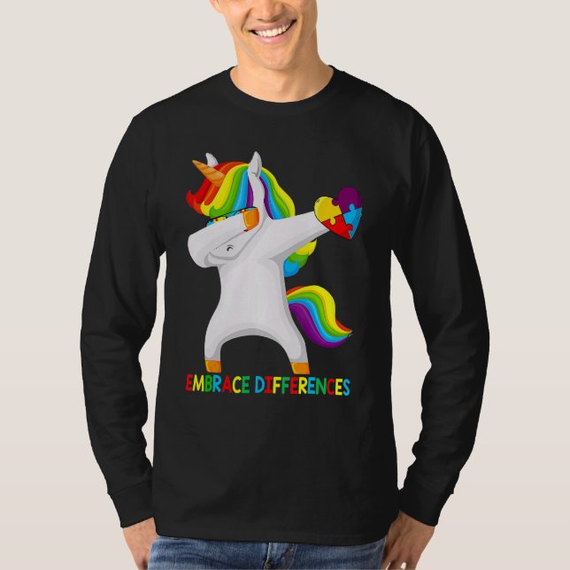 Dabbing Unicorn Puzzle Embrace Differences Autism  T-Shirt (Front)