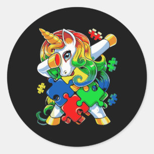 Dabbing Unicorn Puzzle Piece Autism Awareness Cute Classic Round Sticker