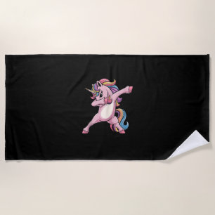 Dabbing Unicorn Rainbow Hair Fun Unicorn Kids Girl Beach Towel