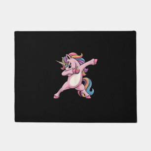 Dabbing Unicorn Rainbow Hair Fun Unicorn Kids Girl Doormat