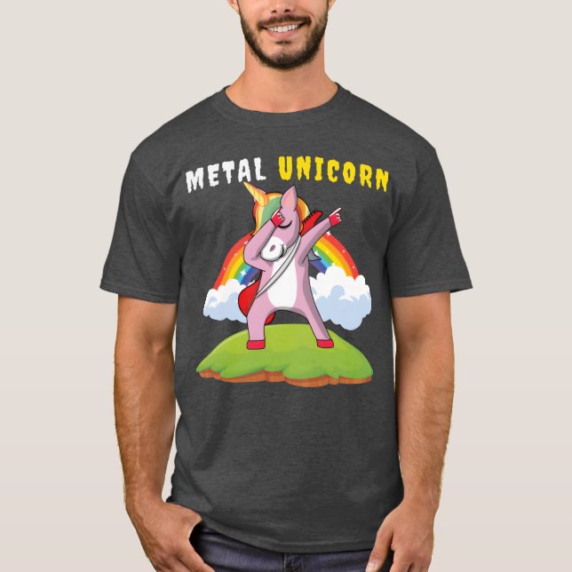 Dabbing Unicorn Rainbow Metal Music Heavy Rock fri T-Shirt (Front)