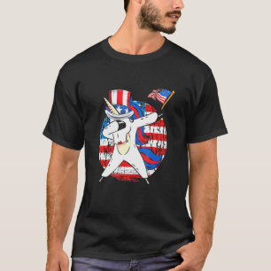 Dabbing Unicorn Rainbow Patriotic American Usa Gir T-Shirt