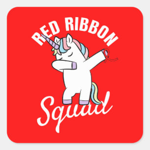 Dabbing Unicorn Red Ribbon Awareness Squad Square Sticker