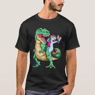 Dabbing Unicorn Riding Dinosaur Bunny Easter Day E T-Shirt