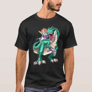 Dabbing Unicorn Riding Dinosaur Gamer Video Game T-Shirt