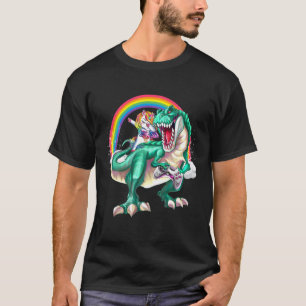 Dabbing Unicorn Riding Dinosaur Gaming Video Game T-Shirt