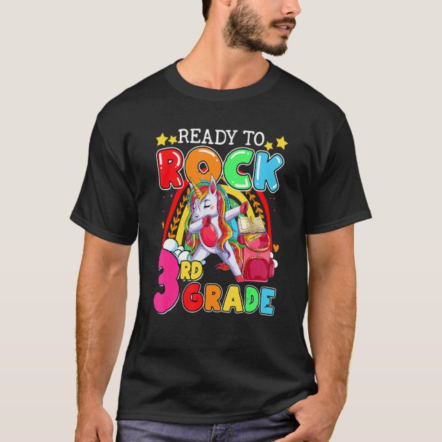 Dabbing Unicorn Rock 3rd Grade Back To School Stud T-Shirt (Front)