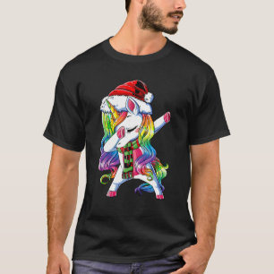 Dabbing Unicorn Santa Christmas Kids Girls Women X T-Shirt