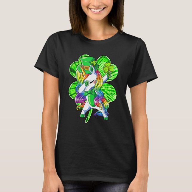 Dabbing Unicorn Shamrock Leprechaun St Patricks Da T-Shirt (Front)