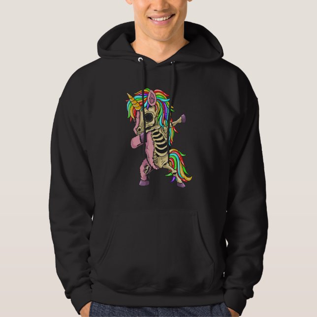 Dabbing Unicorn Skeleton Halloween for Boys Kids Hoodie (Front)