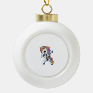 Dabbing Unicorn Skeleton Halloween Gifts Women Men Ceramic Ball Christmas Ornament