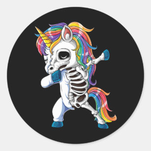 Dabbing Unicorn Skeleton Halloween Girls Boys Classic Round Sticker