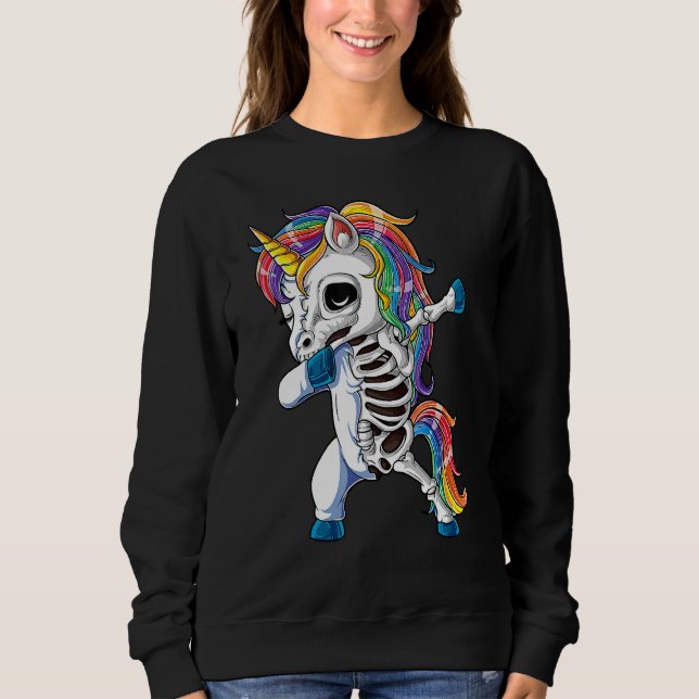 Dabbing Unicorn Skeleton Halloween Girls Dab 1 Sweatshirt (Front)