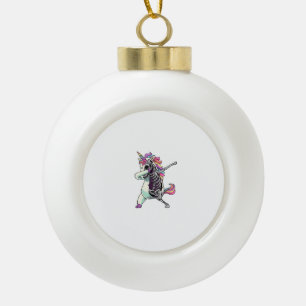 Dabbing Unicorn Skeleton Halloween Girls Dab T-Shi Ceramic Ball Christmas Ornament