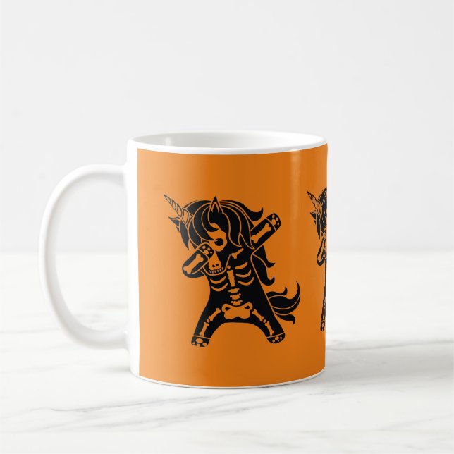 Dabbing unicorn skeleton Halloween orange black  Coffee Mug (Left)