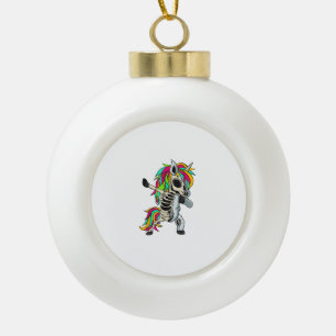 Dabbing Unicorn Skeleton Halloween T-Shirt Ceramic Ball Christmas Ornament
