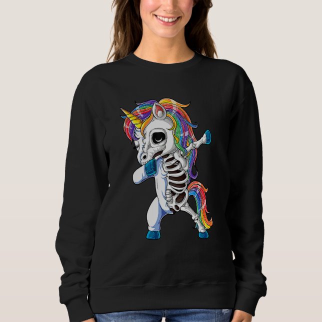 Dabbing Unicorn Skeleton Skulls Halloween Boys Gir Sweatshirt (Front)