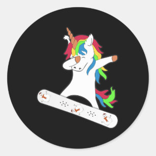Dabbing Unicorn Snowboard Snowboarding Unicorns Gi Classic Round Sticker