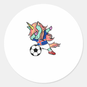 Dabbing Unicorn Soccer Iceland Jersey Icelandic Fo Classic Round Sticker