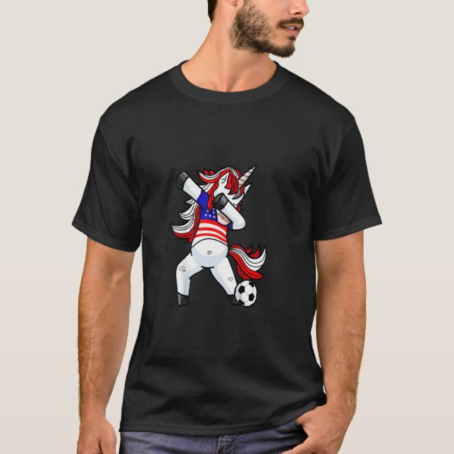 Dabbing Unicorn Soccer Usa American Flag Funny Foo T-Shirt (Front)