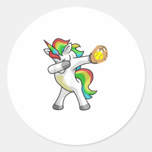 Dabbing Unicorn Softball Player Funny Dab Dance Ra Classic Round Sticker
