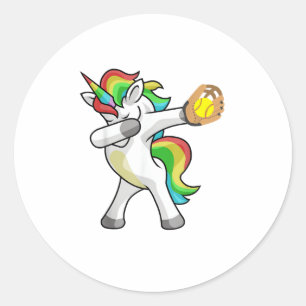 Dabbing Unicorn Softball Player Funny Dab Dance Ra Classic Round Sticker