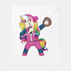 Dabbing Unicorn Softball Rainbow Baseball Girls Te Fleece Blanket