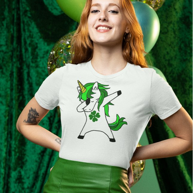 Dabbing Unicorn St. Patrick's Day Green Shamrock T-Shirt (Creator Uploaded)