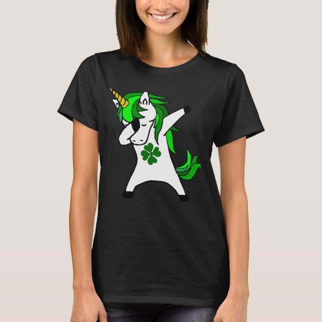 Dabbing Unicorn St. Patrick's Day Green Shamrock T-Shirt (Front)