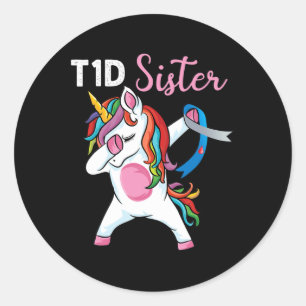 Dabbing unicorn to Support sister Type 1 Diabetes Classic Round Sticker