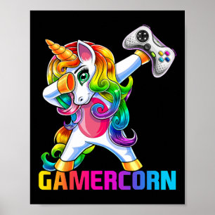 Dabbing Unicorn Video Game Controller Gamer Girl  Poster