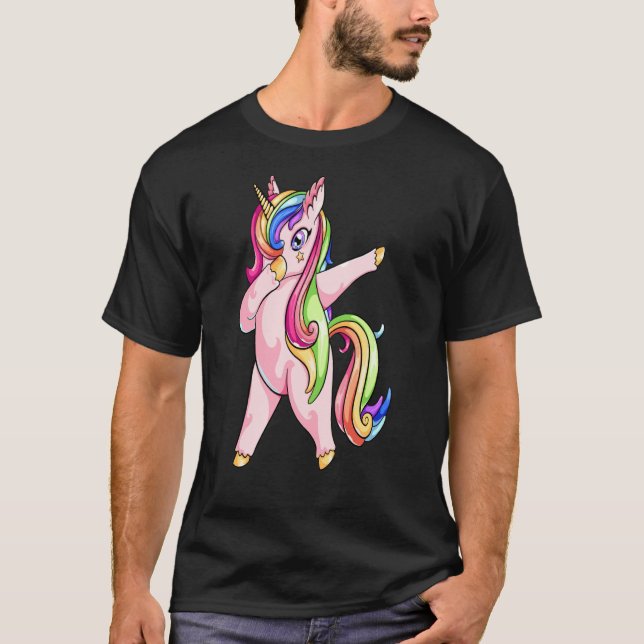 Dabbing Unicorn with rainbow Hair Dabbin Dance T-Shirt (Front)