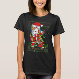Dabbing Unicorn Xmas Lights Ugly Santa Unicorn Chr T-Shirt