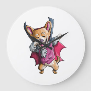 Dabbing Vampire Corgi Cute Halloween Corgi Funny Large Clock