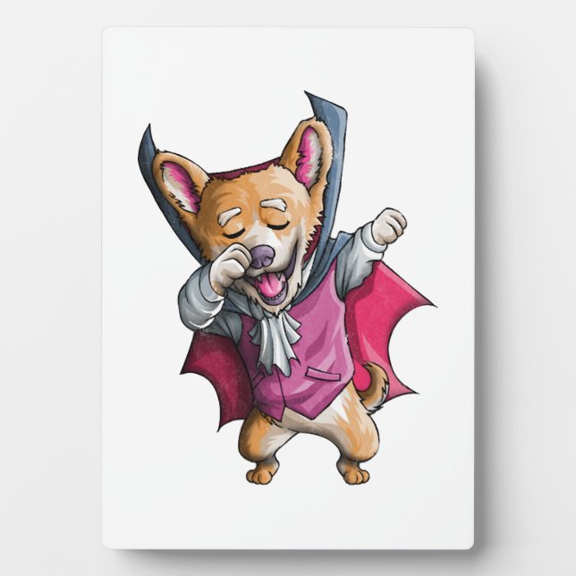 Dabbing Vampire Corgi Cute Halloween Corgi Funny Plaque (Front)