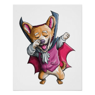 Dabbing Vampire Corgi Cute Halloween Corgi Funny Poster